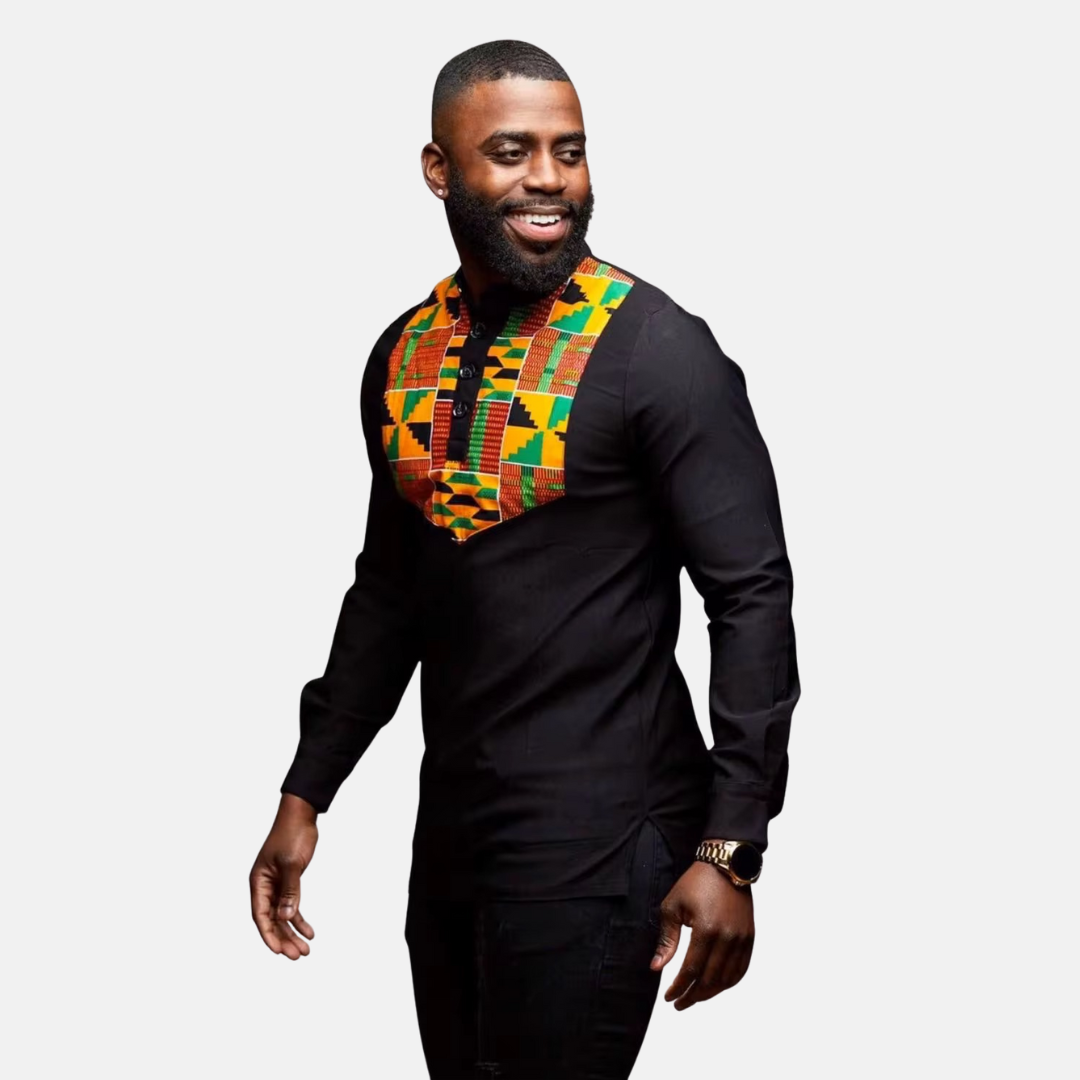 Men’s Dashiki Accent Long Sleeve Shirt